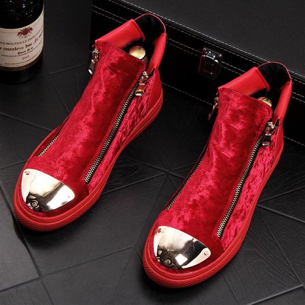 

velvet boots high british style shoes men zipper causal luxury shoes bottom rubber shoe for male size 38-44234m, Black