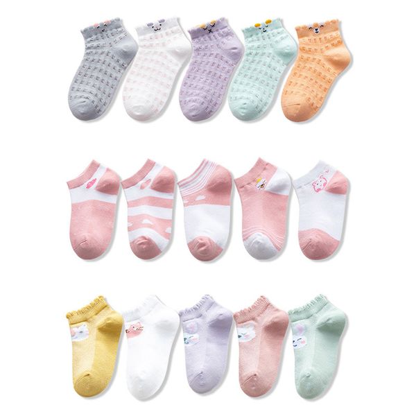 

5 pairs cotton socks for girls summer thin mesh breathable cute cartoon children socks toddler baby girls pink socks 1-12 yrs 220611, Pink;yellow