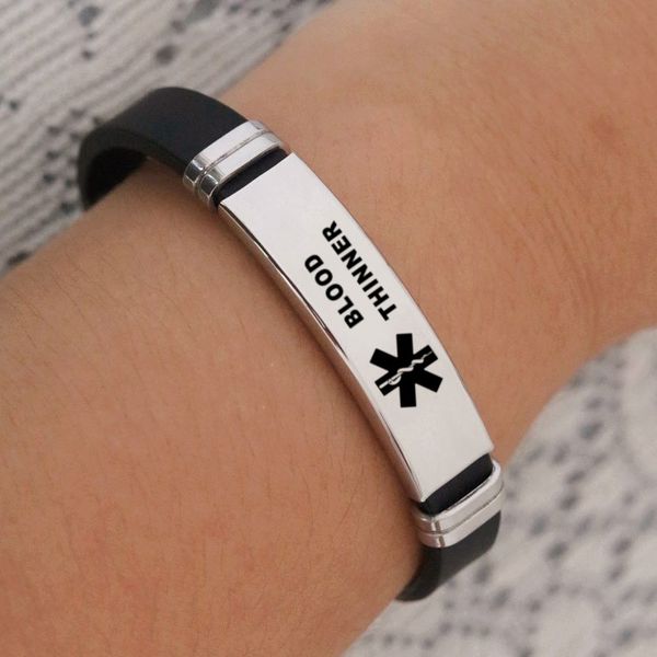 Tipo 2 Bracciale in silicone Life Star in acciaio inossidabile Braccialetti di avvertimento Pulseras Emergenza Pronto soccorso Monitoraggio della salute Inciso al laser