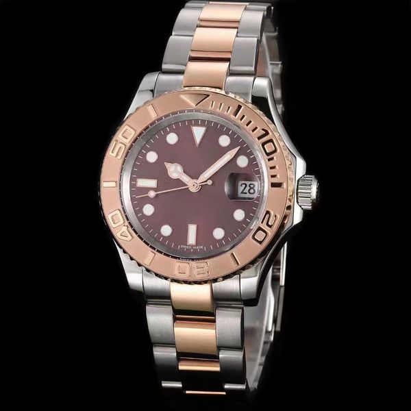 

luxury watch ceramic bezel business automatic mechanical movement mens watches small window convex lens stainless steel clasp wristwatch, Slivery;brown