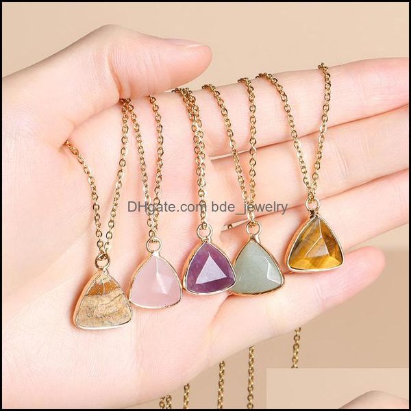 

pendant necklaces natural stone crystal necklace triangle amethyst rose quartz chakra healing jewelry for women dro bdejewelry dh7ij, Silver