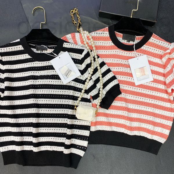 

women's knits & tees designer nanyou 22 spring / summer new tencel knitted stripe contrast hollow out breathable pleated bubble sleeve, White