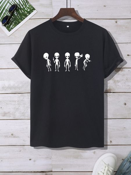

men alien print tee n1em#, White;black