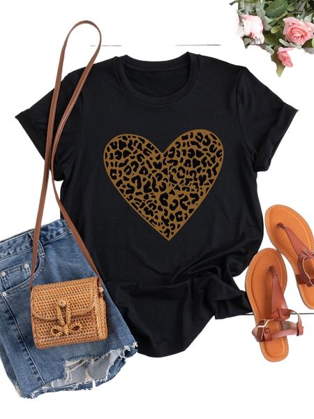 

plus leopard & heart print tee h9hi#, Black