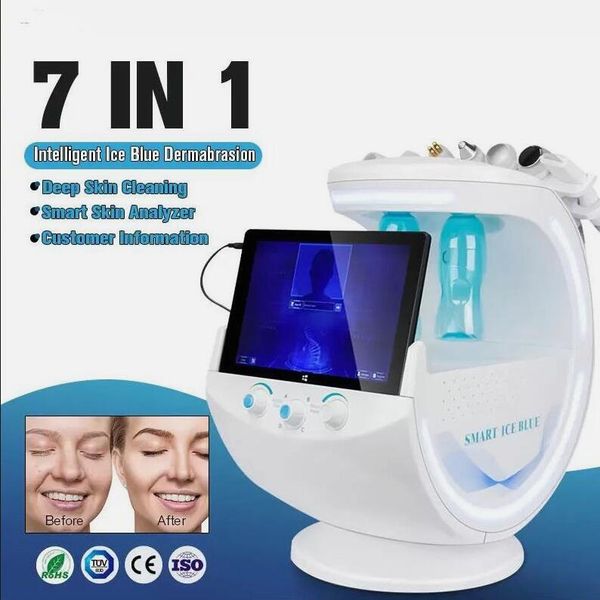 

7 in 1 ice blue hydra oxygen jet facial dermabrasion skin face analysis tightening and lifting ultrasonic rf aqua scrubber anti-wrinkle clea, Black;white
