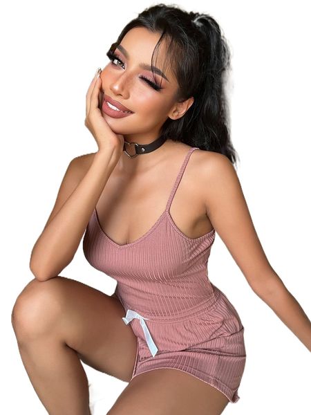 

cami & bow front shorts pj set u3cb#, Black;red