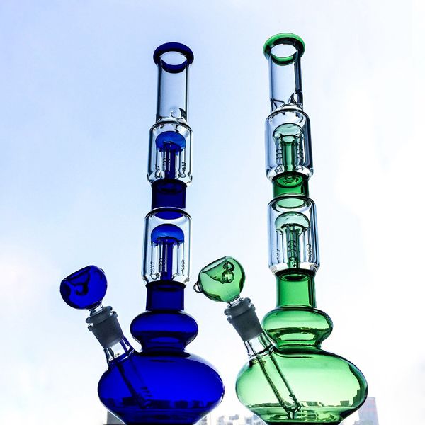 Narghilè Perc a doppio albero a 4 bracci all'ingrosso Bong in vetro da 16,5 pollici Tubi per l'acqua Beaker Bong Dab Rig con impianti petroliferi downstem diffusi GB1218