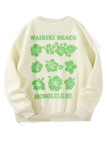 

letter & floral print sweatshirt d1b3#, Black
