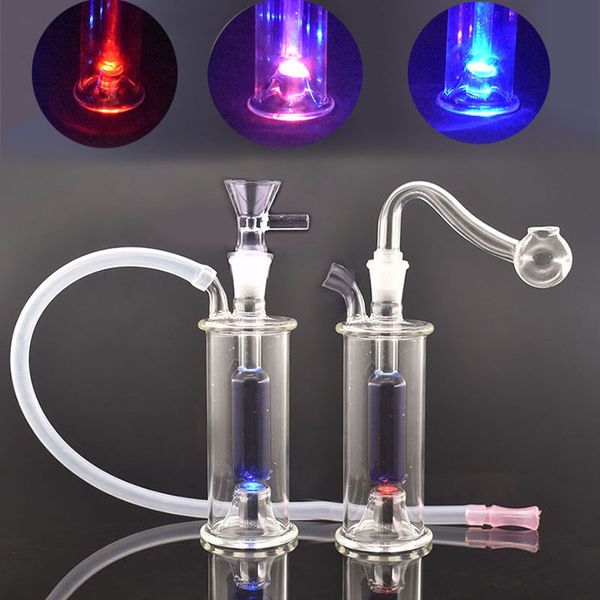 Automatisches farbiges LED-Licht, Glas-Ölbrenner, Inline-Bong, Martix Birdcage Dab Rig, tragbar für Reisen, mit 10-mm-Öltopf und Trockenkräuterschalen, 2 Stück