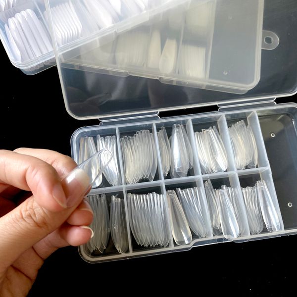 100 pezzi punte per unghie trasparenti unghie finte capsule finte ongles en gel press su bara di media lunghezza 220716