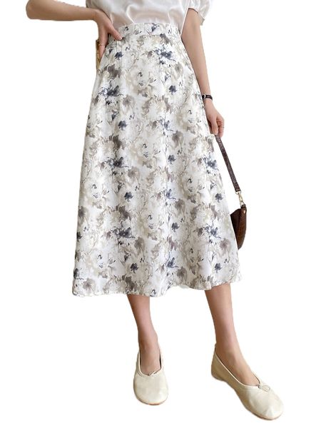 

dazy floral print a-line skirt b8do#, Black