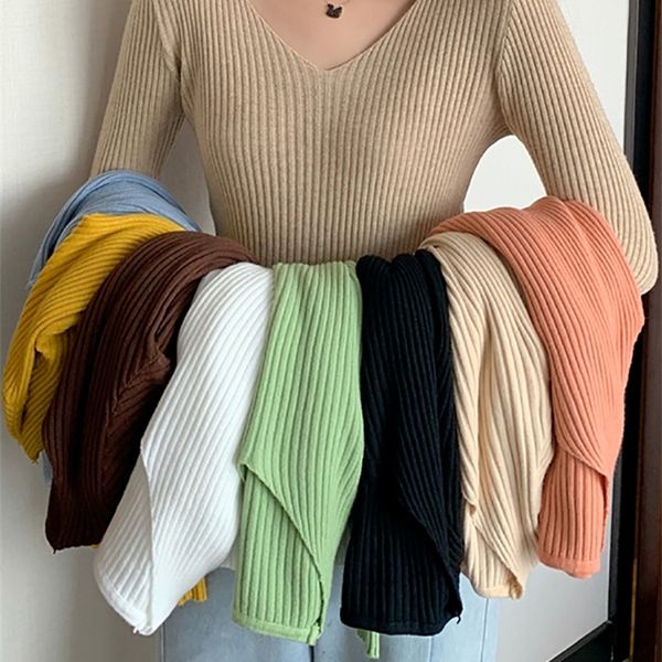 

basic bneck solid autumn winter pullover women female knitted ribbed sweater slim long sleeve badycon sweater 220813, White;black