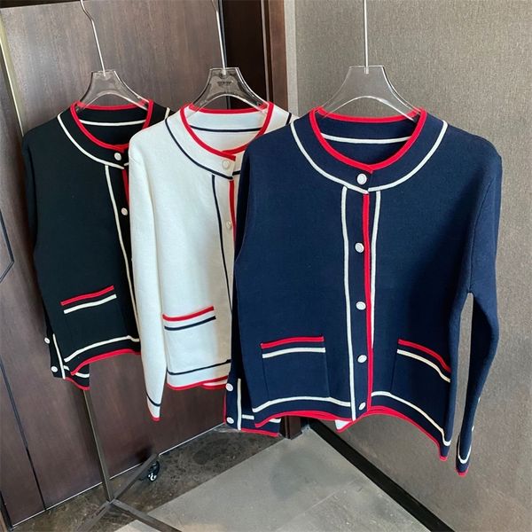 

71% off 2022 summer trendy men's and clothing college contrast color edge wool blend early autumn new round neck cardigan women's, White