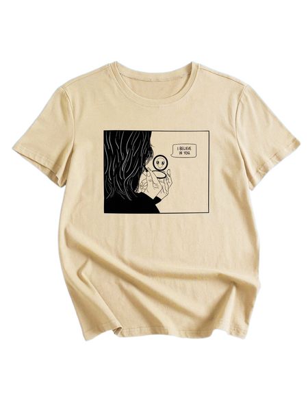 

romwe x strangecitydesigns slogan figure graphic tee v60h#, White