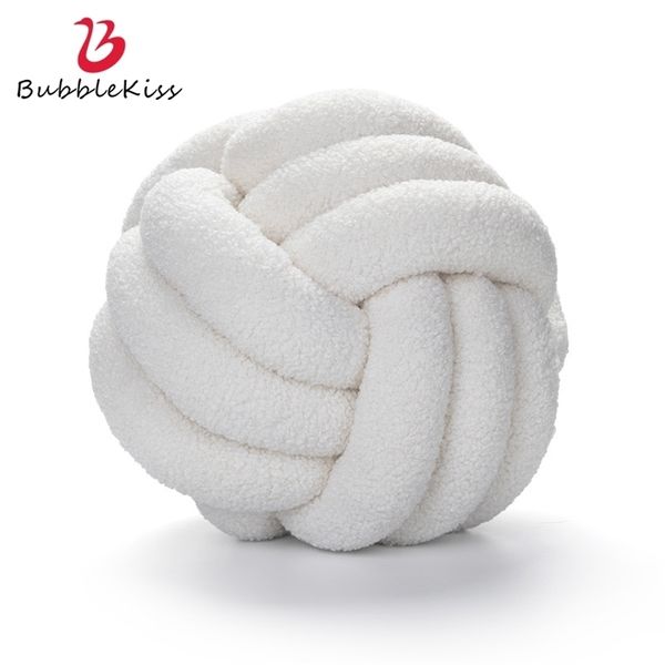 Beijo de bolha knotted esfera de pelúcia design rodada throw almofada cintura traseira lã knotted almofada sofá cama decoração bonecas brinquedos para crianças 220406