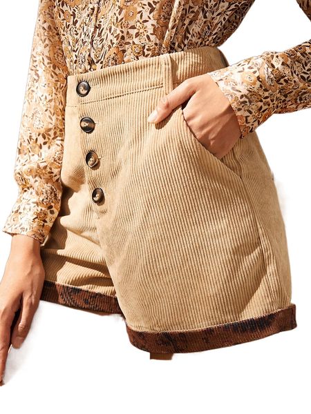 

high waist contrast trim corduroy shorts c1nr#, White;black