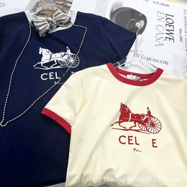 

women's t-shirt chao brand cel * new korean version in early spring of 22 ins style cotton letter carriage print contrast color round n, White