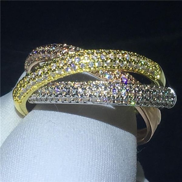 

romantic 3-in-1 promise ring set 925 sterling silver 5a cz stone engagement wedding band ring for women men party jewelry233n, Slivery;golden