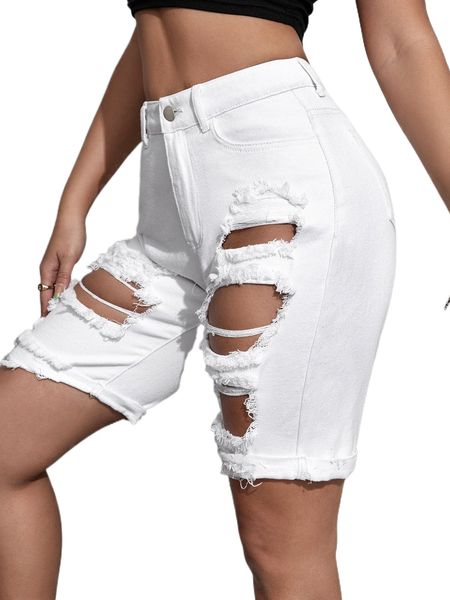 

sxy raw hem ripped denim shorts c0i7#, White;black