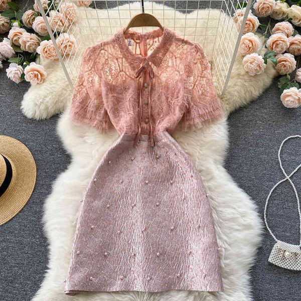 

casual dresses celebrity temperament mesh embroidery fake two-piece dress slim, heavy work, beaded a-line skirt gg2f, Black;gray