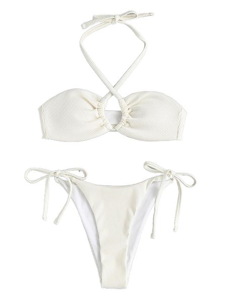 

rib l.ace u.p t.ie s.ide b.ikini swimsuit u256#, White;black