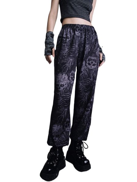 

romwe punk rock skull print sweatpants 79wo#, Black;white