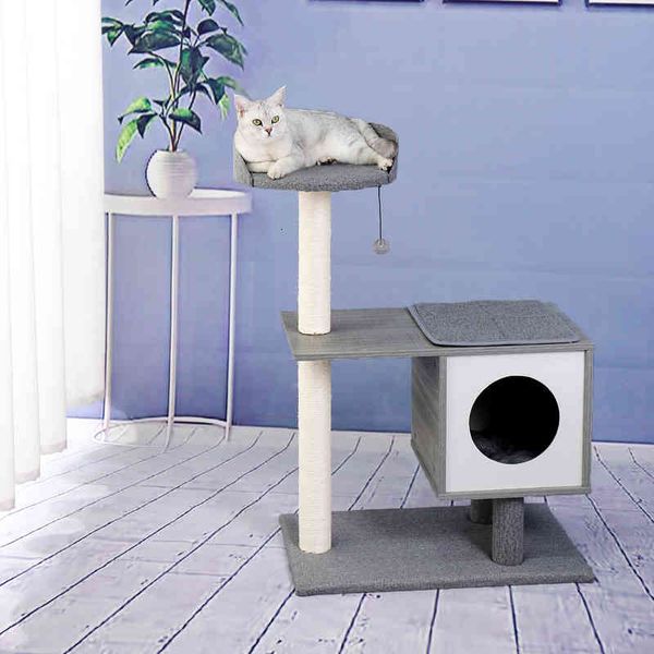 

modern cat tree cat tower featuring with sisal-covered scratching posts, spacious condo and large perch for small to medium cats