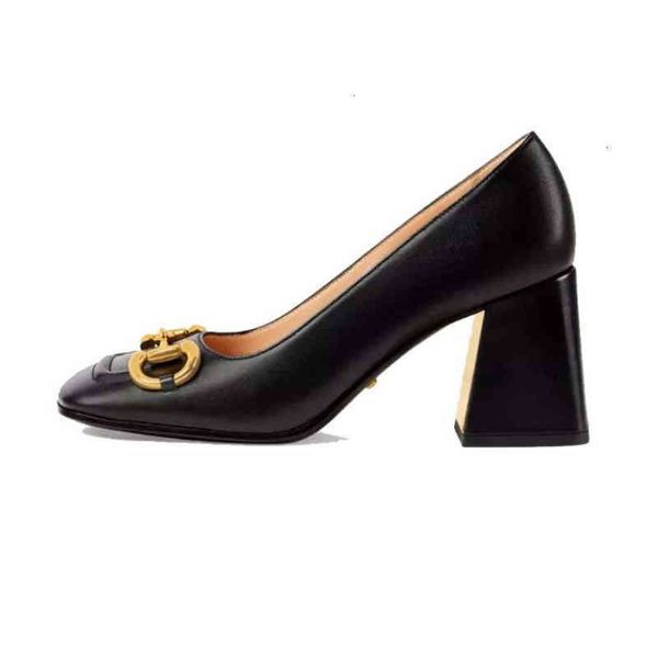

shoes dress designer luxury spring and summer g's style square head high-heeled shoes british fashion horse rank buckle thick heel shal, Black
