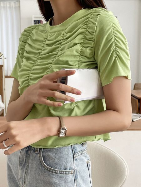 

dazy lettuce trim ruched crop tee k2rf#, White