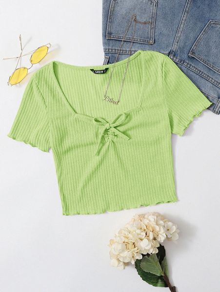 

ruched knot front lettuce trim rib-knit g8jm#, White