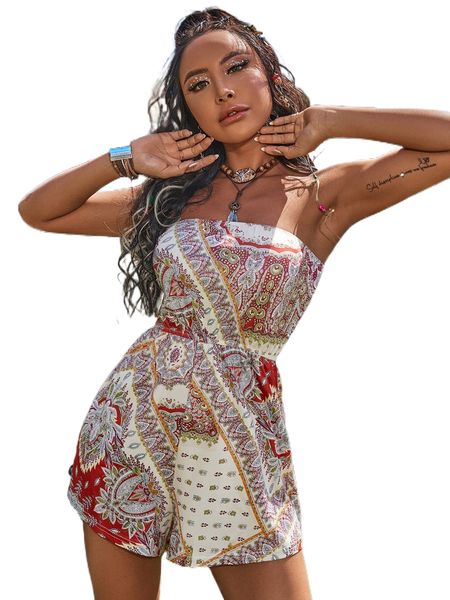 

allover floral print tube jumpsuit k9ln#, Black;white