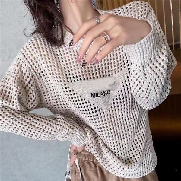 

designer womens knits tees wear with hollow front summer knitted sweatshirt letter embroidery long sleeve t-shirt loose comfortabl267t, White