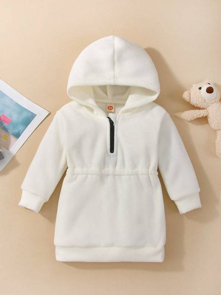 

baby quarter zipper teddy hoodie dress she, Black