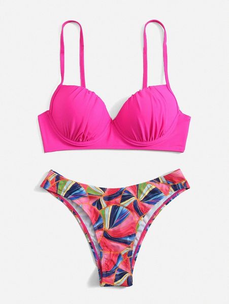 

allover print ruched push up bikini swimsuit i3ac#, White;black