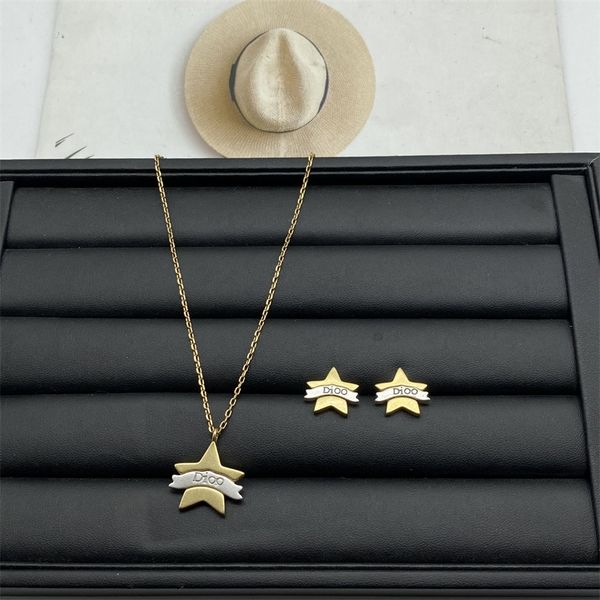 

20% off 2022 jewelry family necklace new letter five pointed star pendant earrings light luxury versatile fashion clavicle chain, Silver