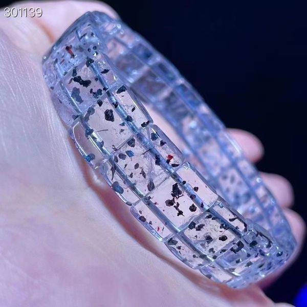 

natural black super seven 7 mica rutilated quartz bracelet bangle 12.2/8.7/4mm women men clear rectangle beads bracelet aaaaa, Silver