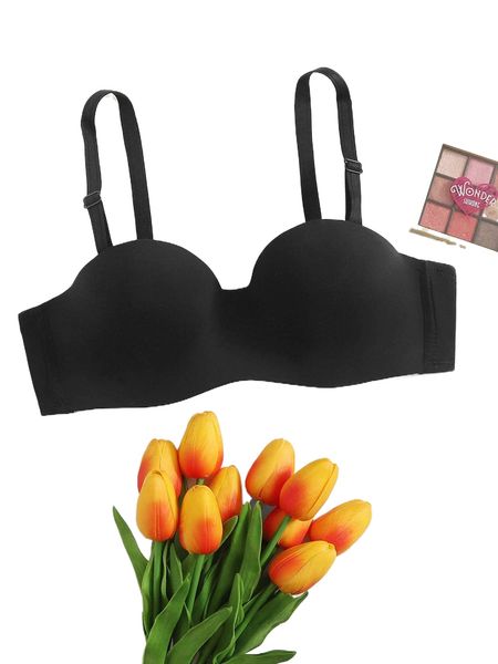 

solid adjustable strap demi bra l1ar#, Black;red