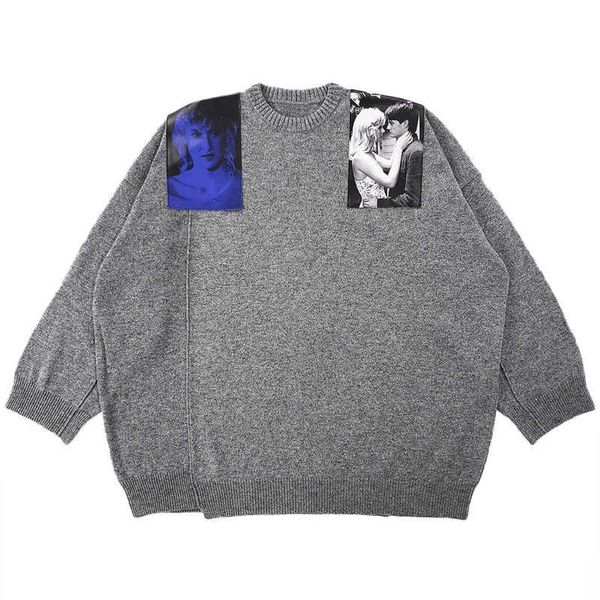 

men's sweaters [spot]b. n independent raf19fw high set blue velvet figure size long loose men's and women's sweater, White;black