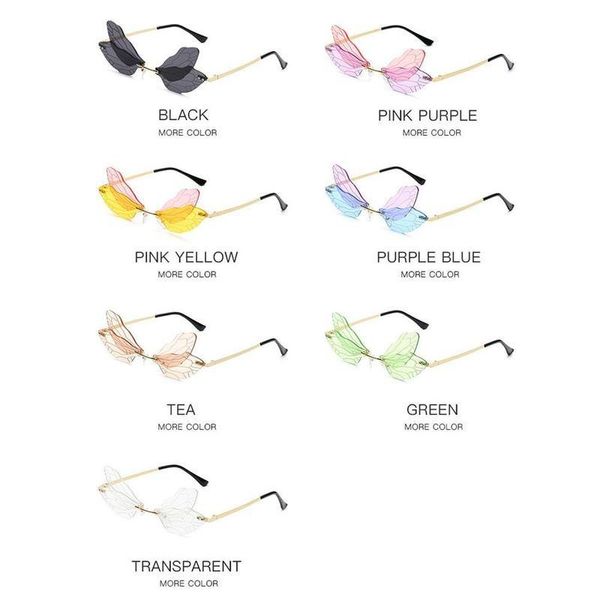 Sonnenbrille 1pc Mode Libelle Einzigartiges Design Randlose Welle Brillen Luxus Trend Schmale Sonnenbrille Für Frauen MännerSonnenbrillen