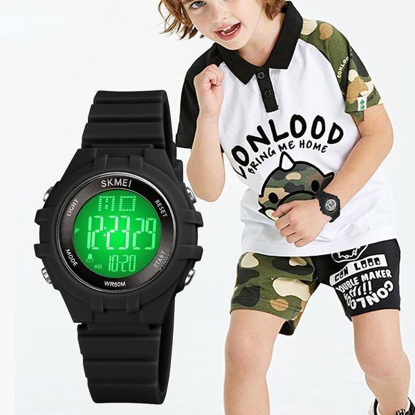 Япония Цифровое движение светодиодный дисплей Детские спортивные часы 5bar водонепроницаемые дети наручные часы часы мальчики девочек дня рождения подарок