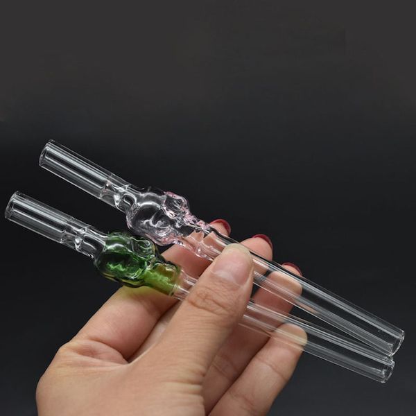 Großhandel 14 cm Kreative Schädel Glas Steamroller Filter Tipps Schnupper Gerade Glas One Hitter Rohr Zigarettenspitze