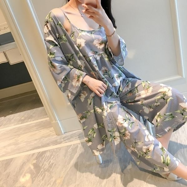 

qweek strap lingerie threepiece autumn thin sweet style homewear women fashion print sleepwear comfortable night suit y200425, Black;red