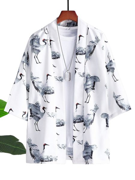 

men random crane drop shoulder kimono without tee y23p#, White;black