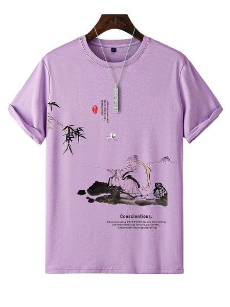 

men figure & slogan graphic tee f2mt#, White;black