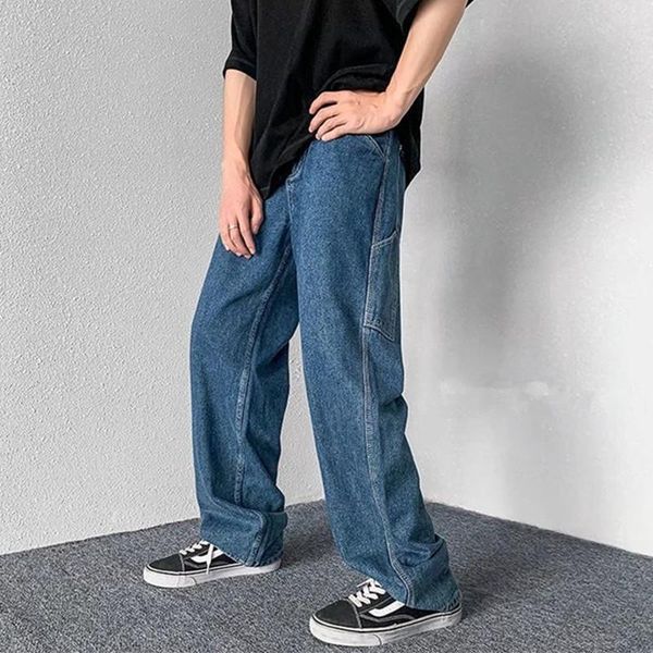 

men's jeans fashion simple design solid oversize men baggy trousers hip hop straight loose casual denim pants luxury pantalonmen's, Blue