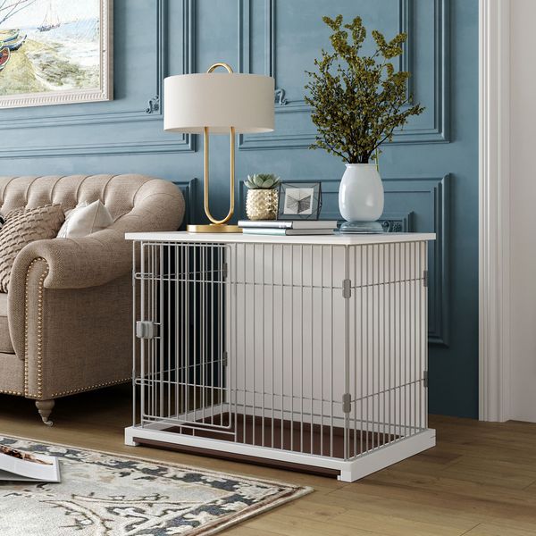 

kennels accessories 34 length elegant wooden structure white dog cage crate end table with movable salver decorative dogs house cage indoor
