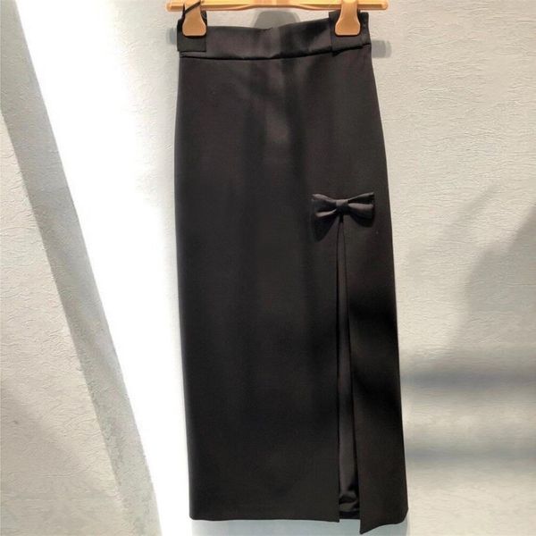 

clothing spring new style skirt high split bow black leg length elegant mid length skirt, White