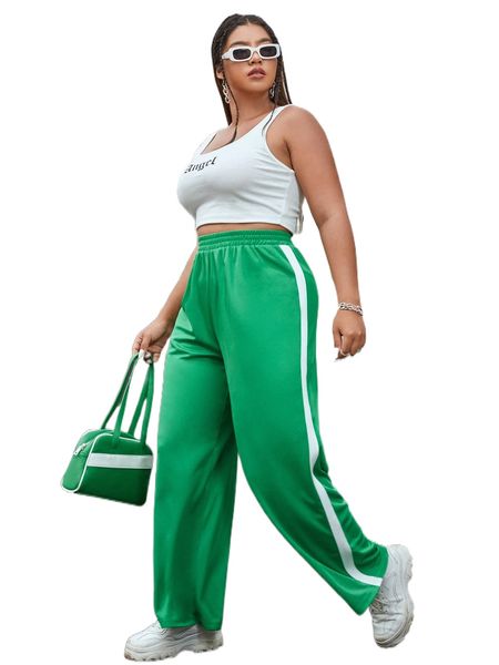 

plus contrast side seam wide leg pants h1mm#, Black