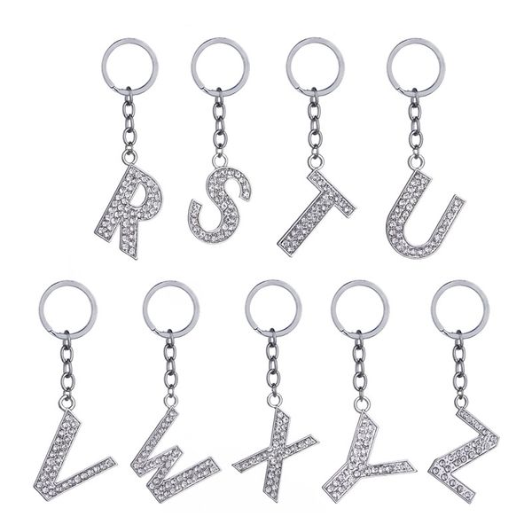 

silver color 26 letters keychian creative jewelry key pendant chain ring for women men jewelry, Slivery;golden