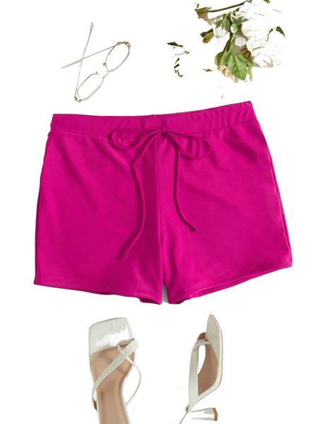 

plus neon pink drawstring waist bikini bottom u64b#, Black